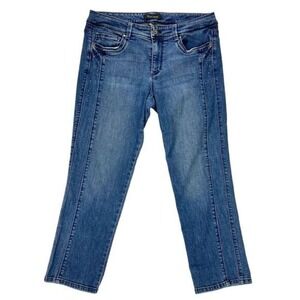 White House Black Market Jeans Women 10 Blue Crop Rhinestone Beads Stretch Denim